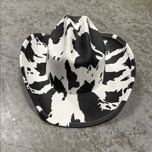 Anthropologie Black and White Cow Print Hat